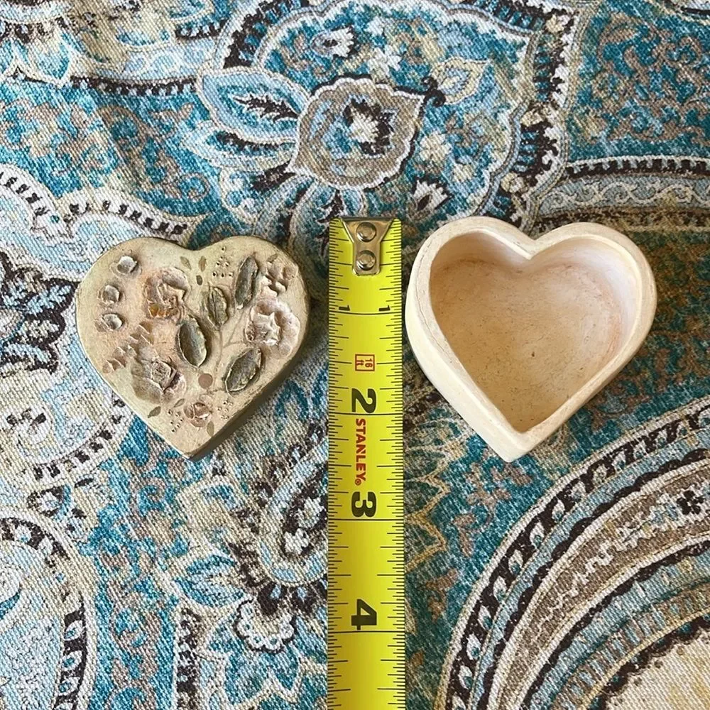 Pottery Heart Trinket Box Signed 1999 Floral Lid Vintage